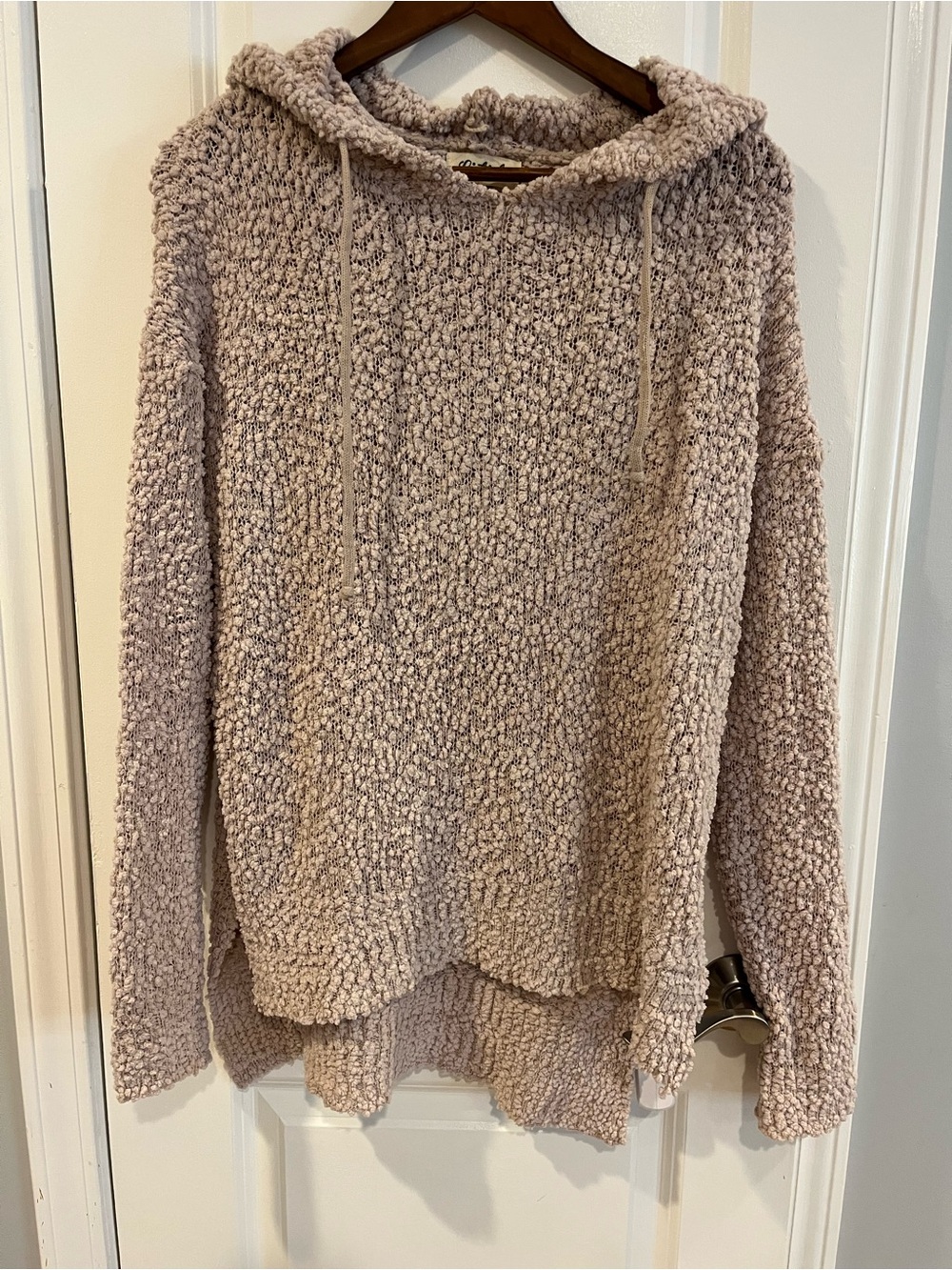 Listicle Plush Popcorn Knit Hoodie - Taupe